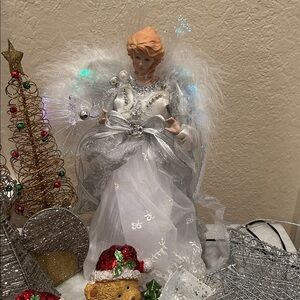 Silver and White Angel and assortment of Holiday Figurine/Holiday decorations